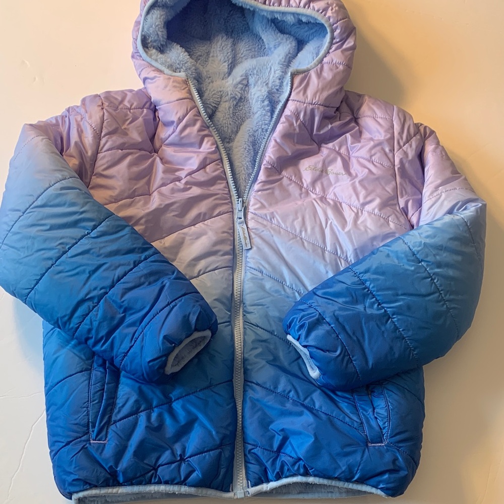 Eddie Bauer girls 14/16 large Gradient Blue and Purple Puffer Jacket